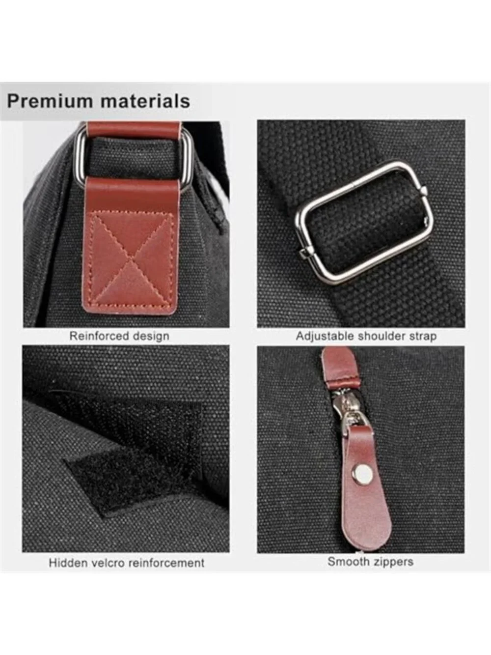 Canvas Messenger Bag Laptop Crossbody Satchel Shoulder Work Travel Black